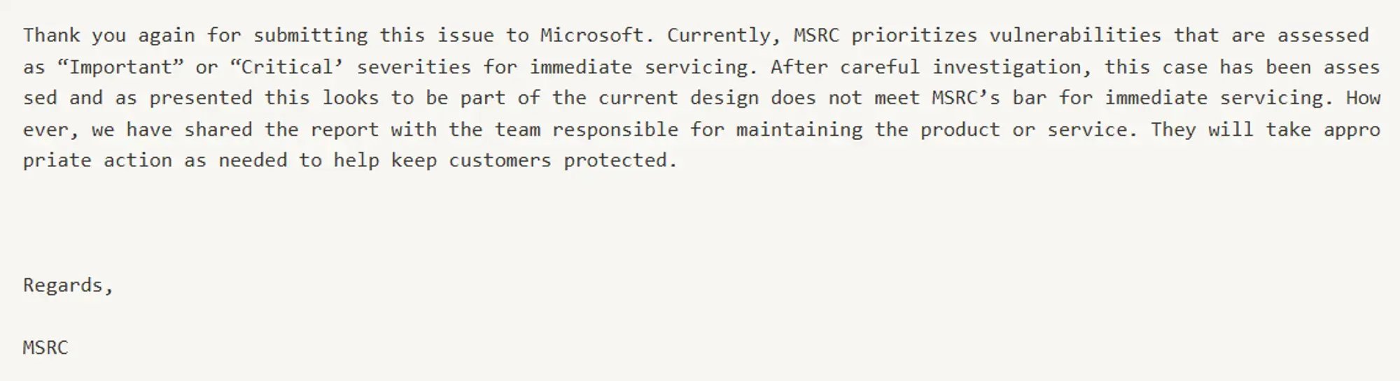 Microsoft Response on Access Vulnerabilities