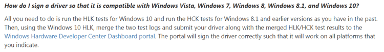 Digital Driver Signature Compatible with multiple Windows versions