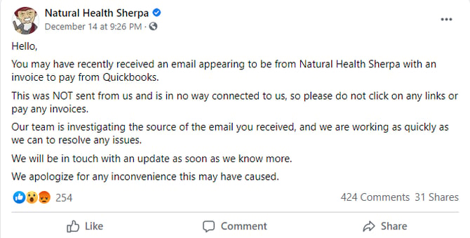 Phishing campaign Natural Health Sherpa