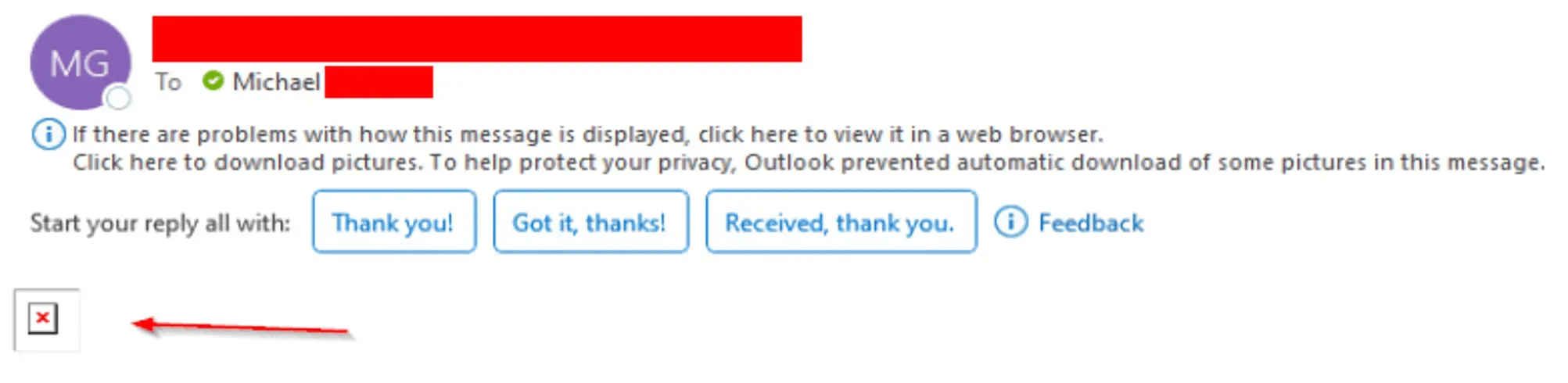 Attack Email Display in Outlook