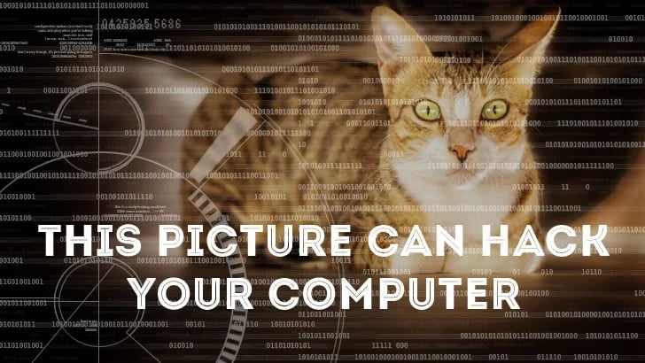 Image of a Cat with text "This Image Can Hack Your Computer"