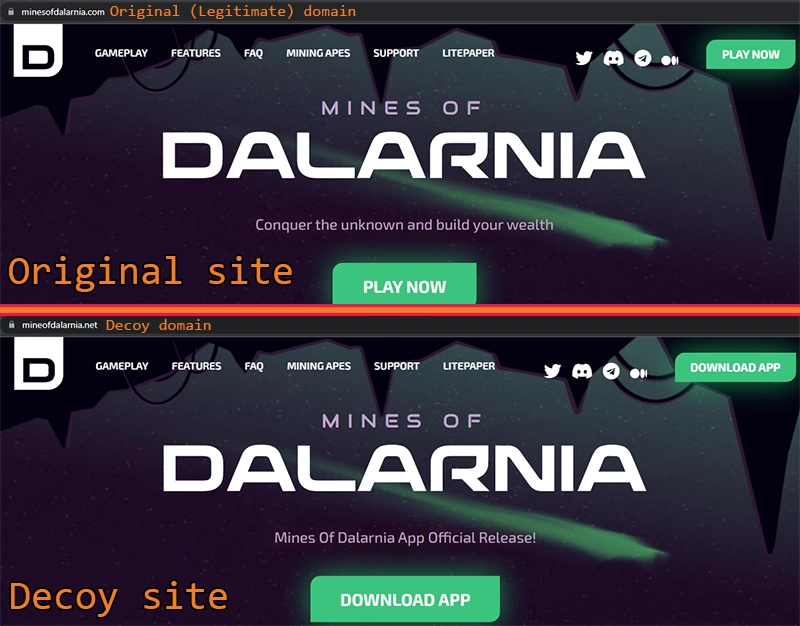 original and decoy site comparison